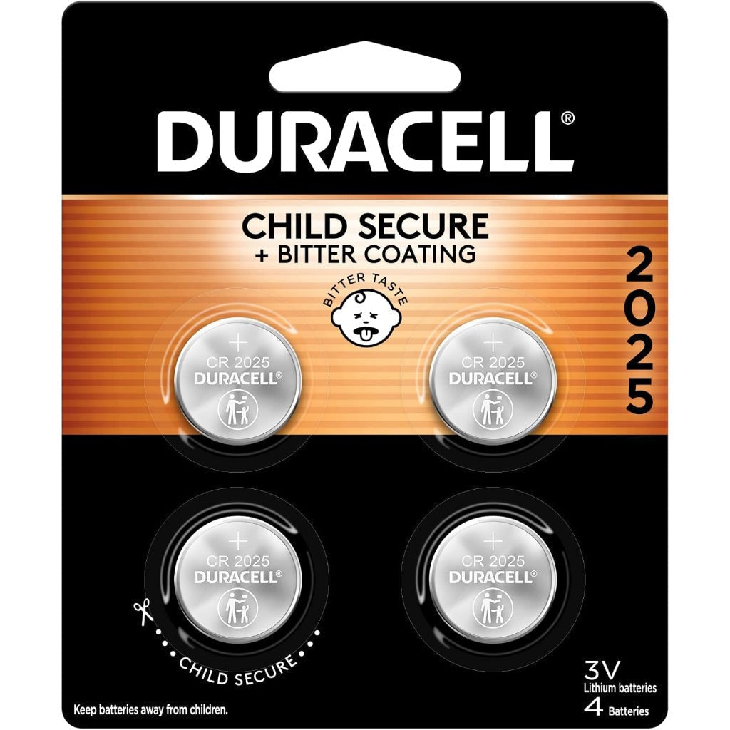 Duracell Lithium 3V Coin Cell Batteries - CR2025 - 4 Pack