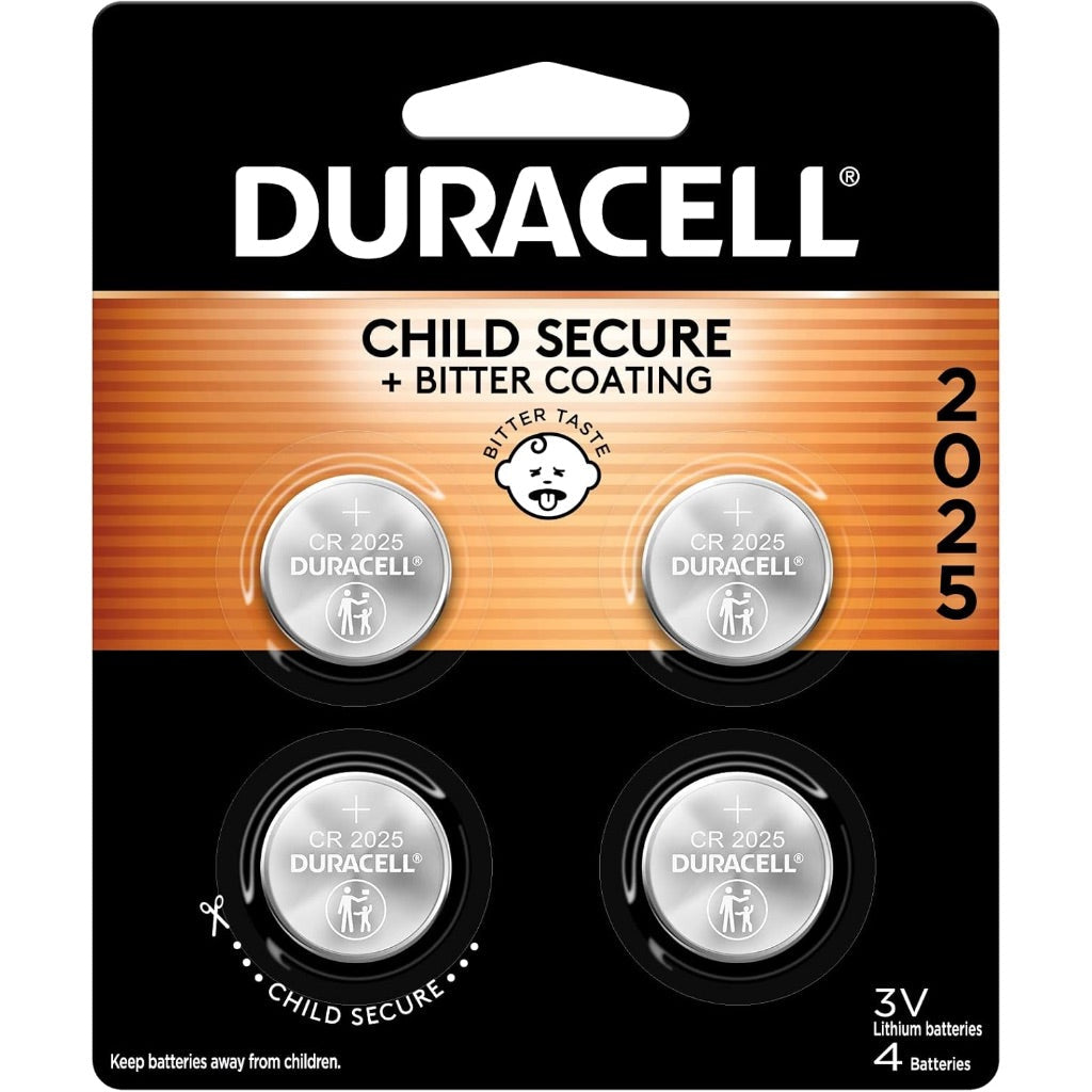 Duracell 2025 Lithium Battery, 4 Count (Pack of 1) Lithium Coin Battery - CR2025 3 Volt (3V) Cell