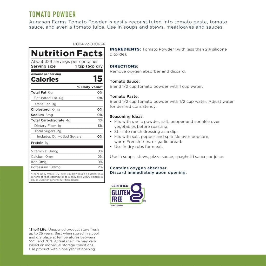 Augason Farms Tomato Powder, Emergency Food Supply, 58oz (329 Servings)
