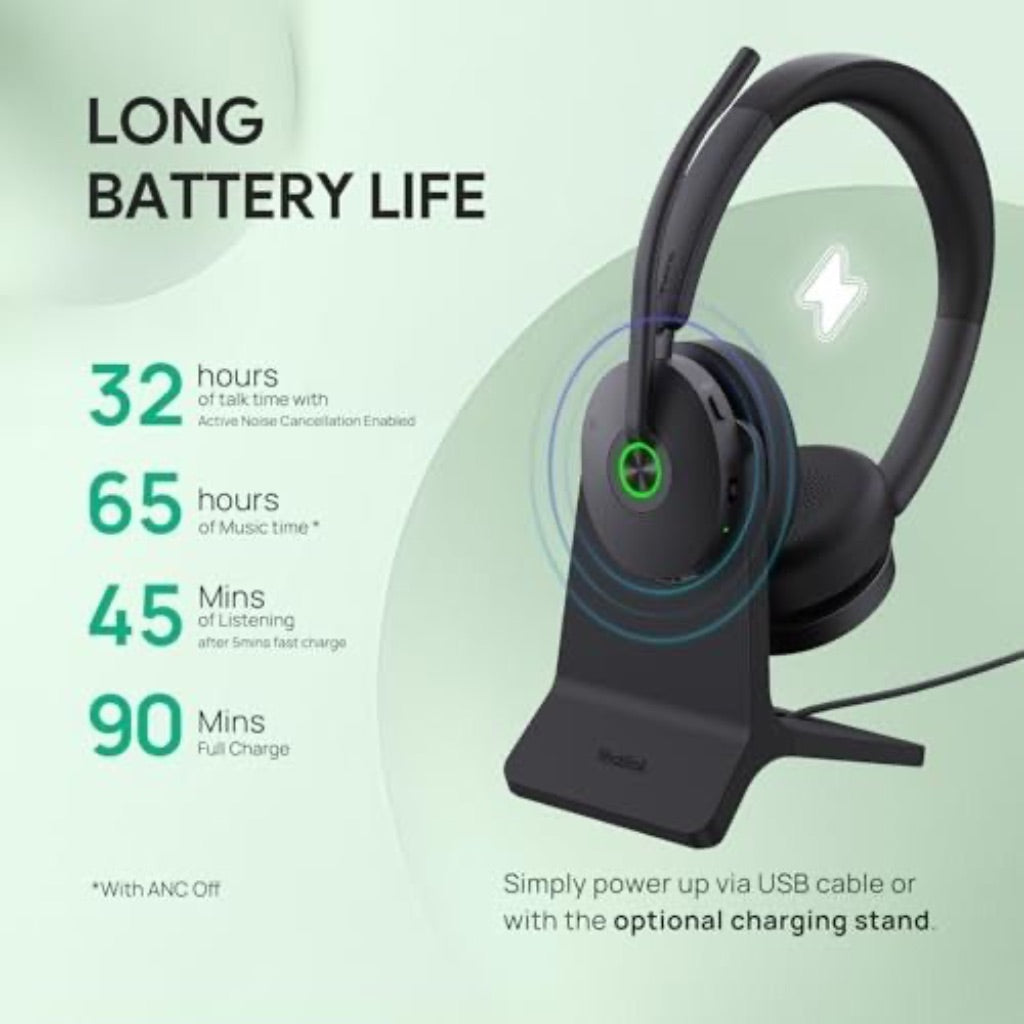 Yealink BH74 ANC Wireless Bluetooth Headset with Stand and Mic for Microsoft Teams Premium, Open Ofﬁce Certified, Zoom Certified
