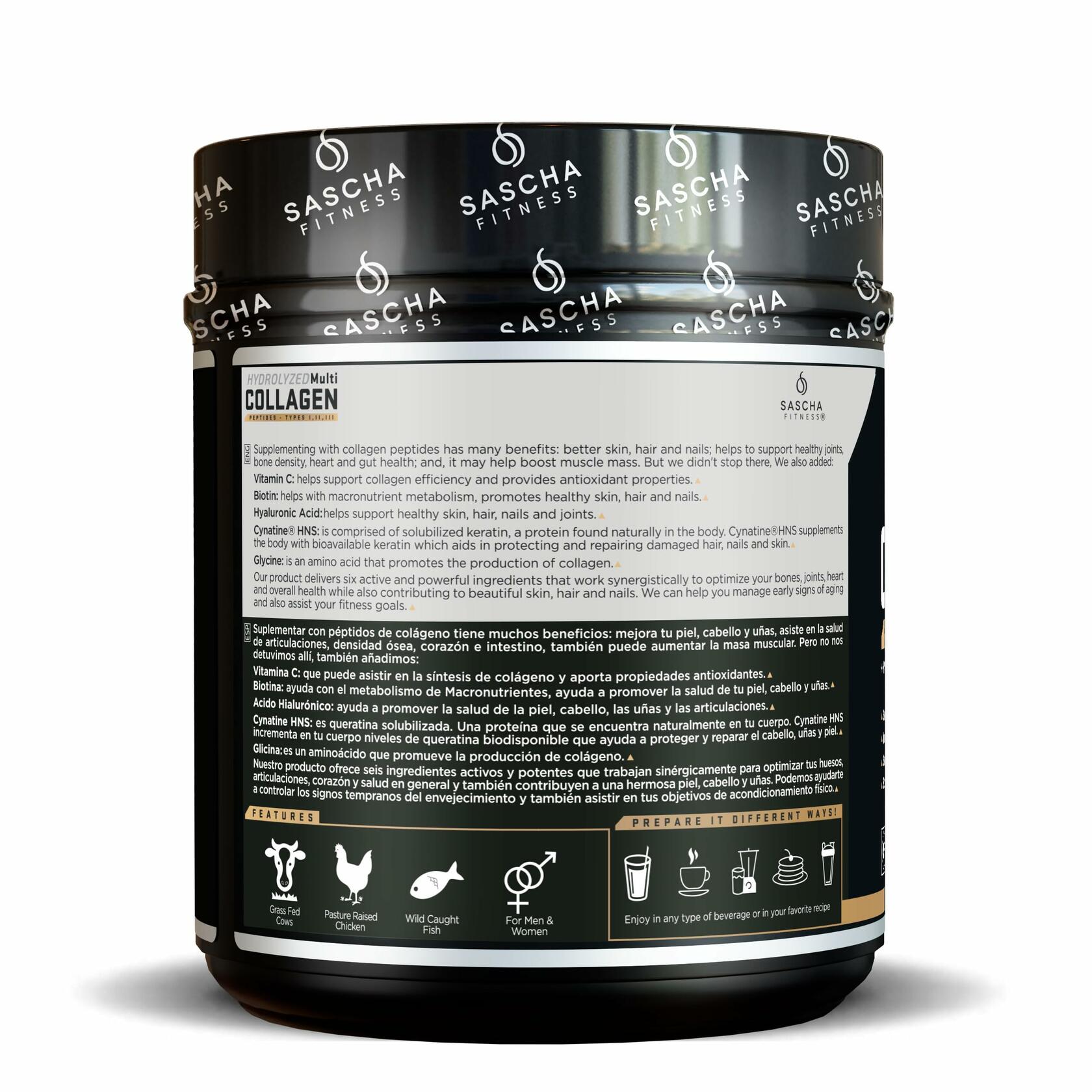 Sascha Fitness Hydrolyzed Multi Collagen Peptides Powder, Caramel Macchiato, 19oz