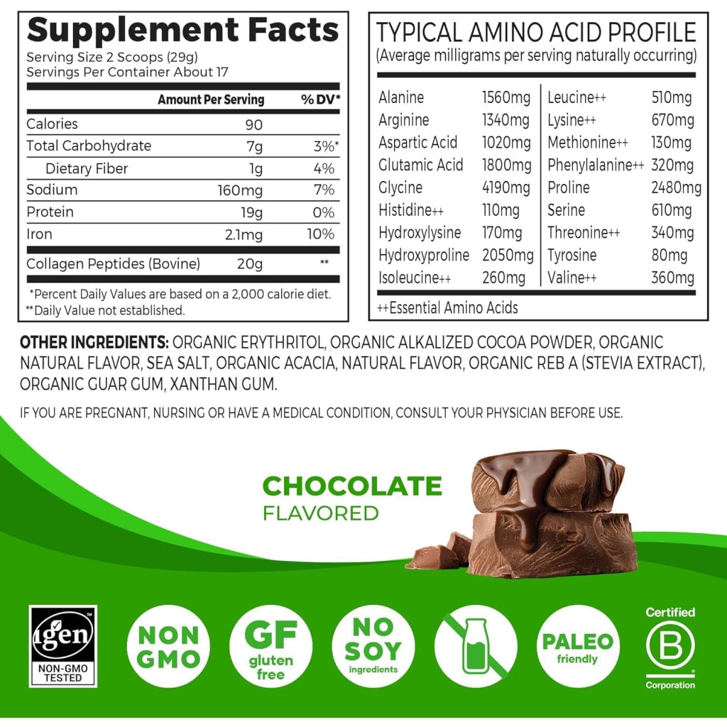 Orgain Hydrolyzed Grass-Fed Collagen Peptides Powder - Chocolate, 1.15 lb. Exp 05-20-2026