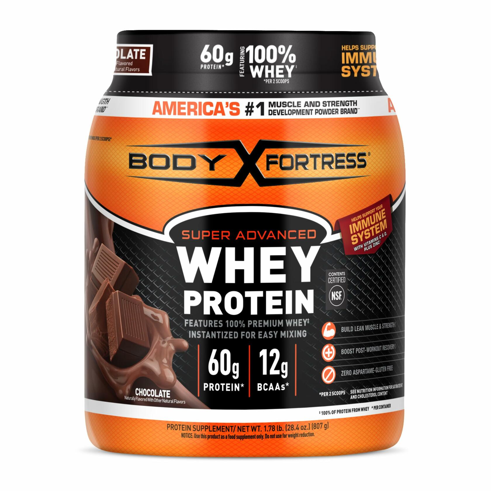 Body Fortress Super Advanced Whey Protein Powder - Chocolate, 1.78lbs (18 Servings)