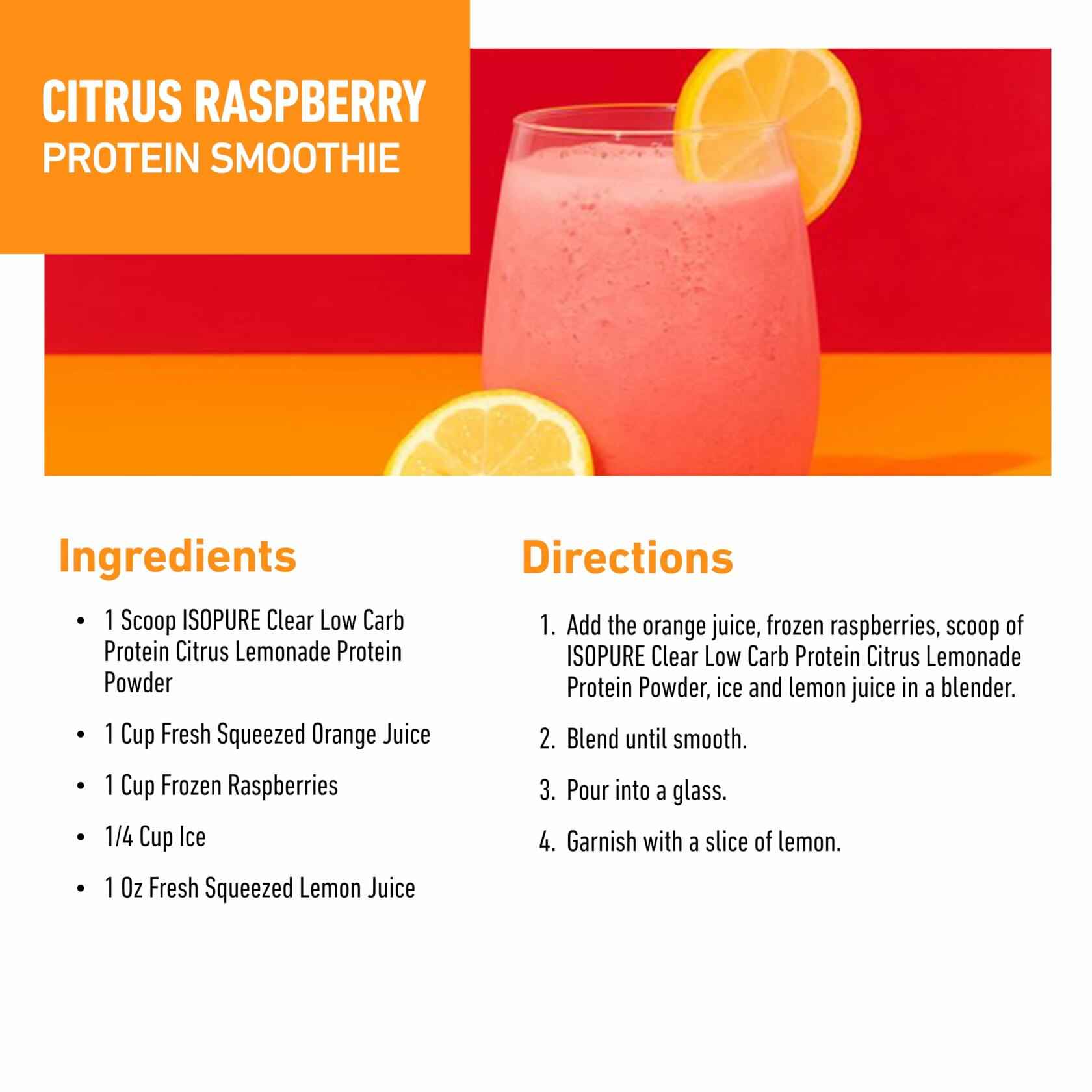 Isopure Clear Low Carb Whey Isolate Protein Powder, Citrus Lemonade, 1.98lbs (36 Servings)