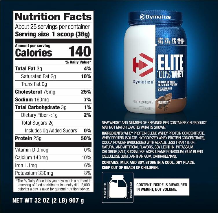 Dymatize Elite 100% Whey Protein Powder, Rich Chocolate, 2 lbs
