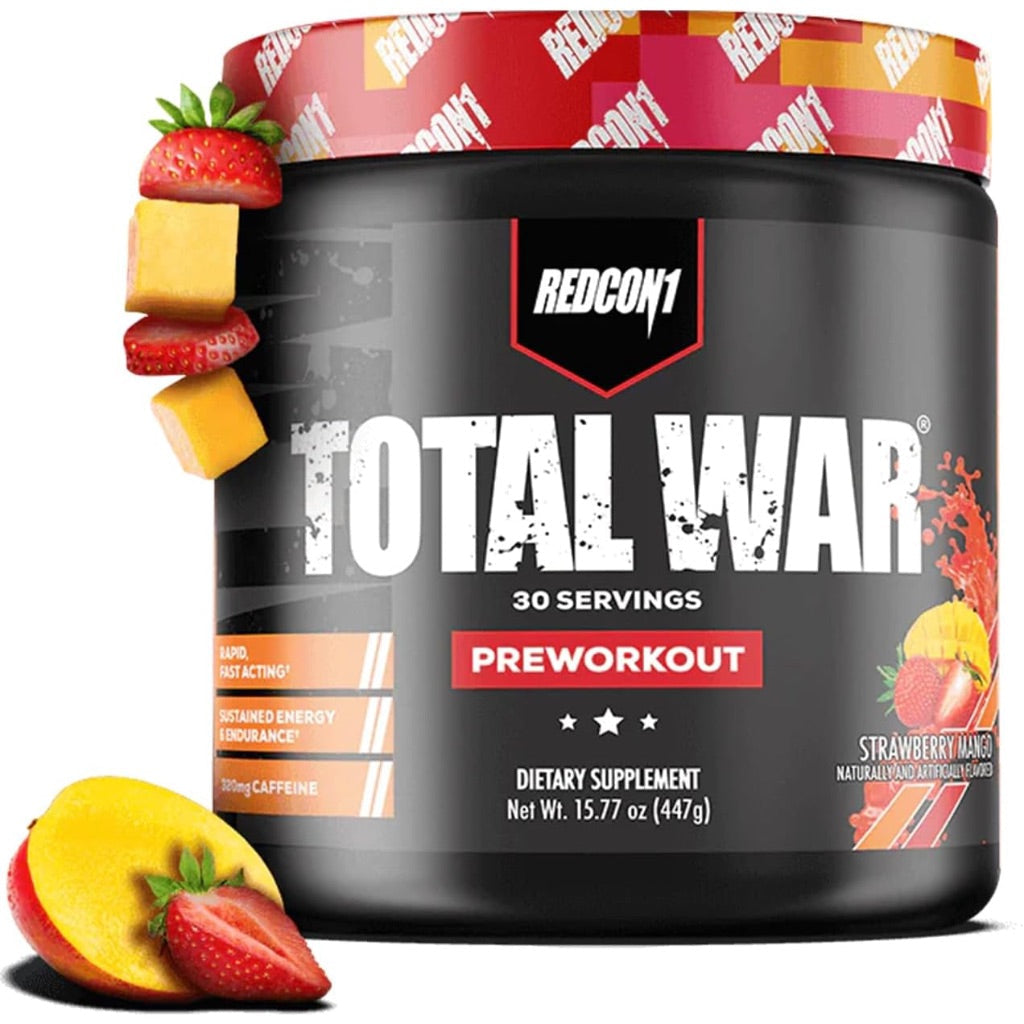 REDCON1 Total War Pump Boosting Pre Workout Powder - Strawberry Mango, 30 Servings