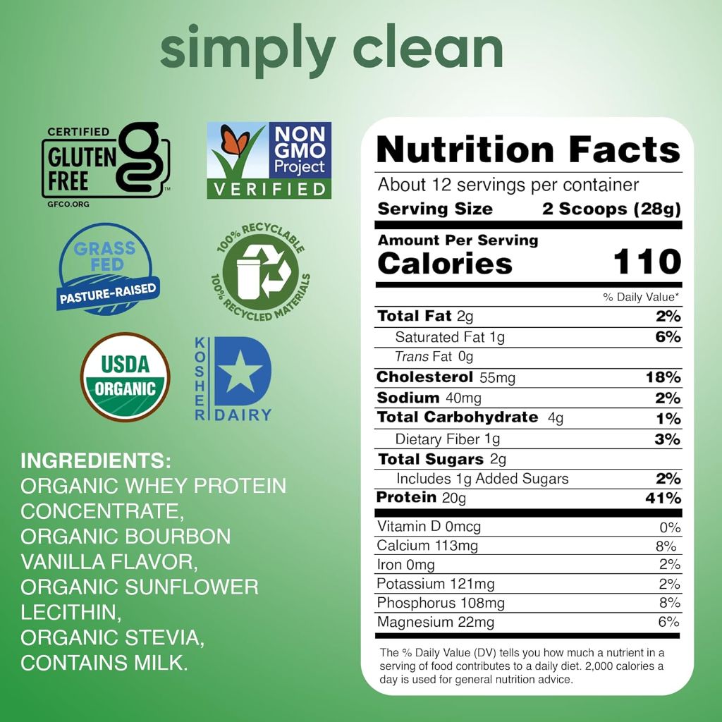 Simply Tera's Organic Grass-Fed Whey Protein Powder - Bourbon Vanilla, 12oz