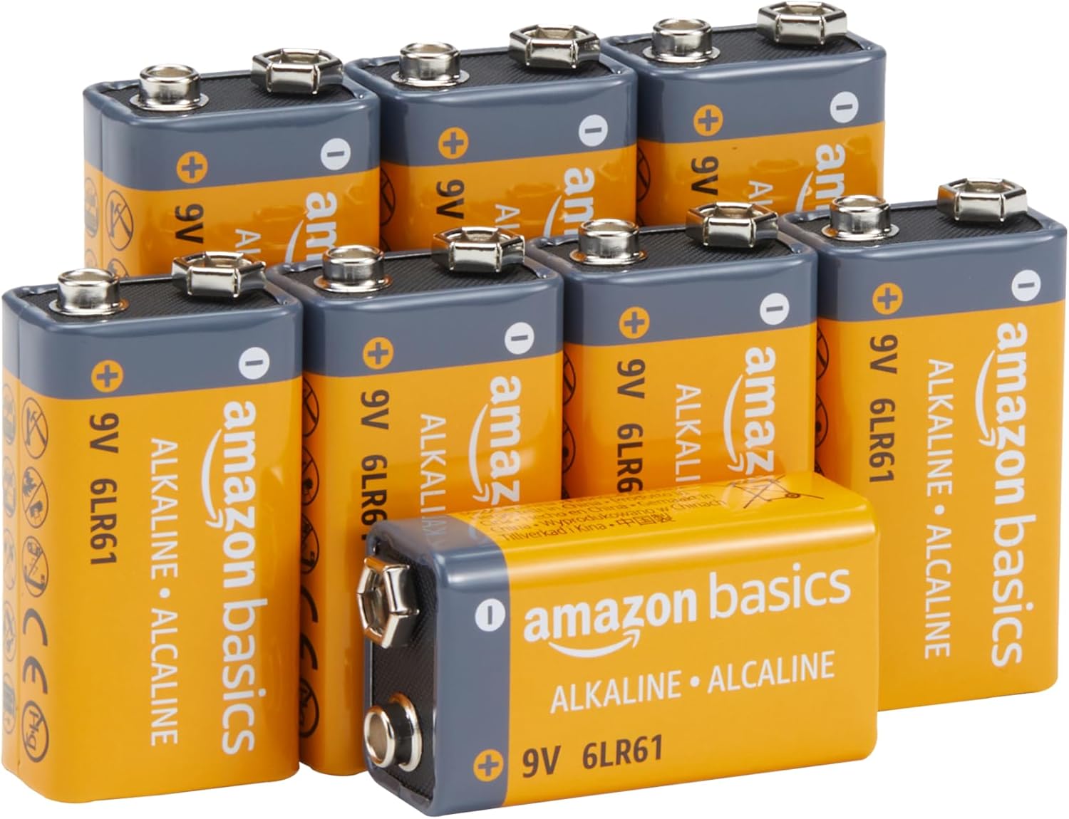 Amazon Basics Alkaline Batteries, 9 Volt - 8 Batteries