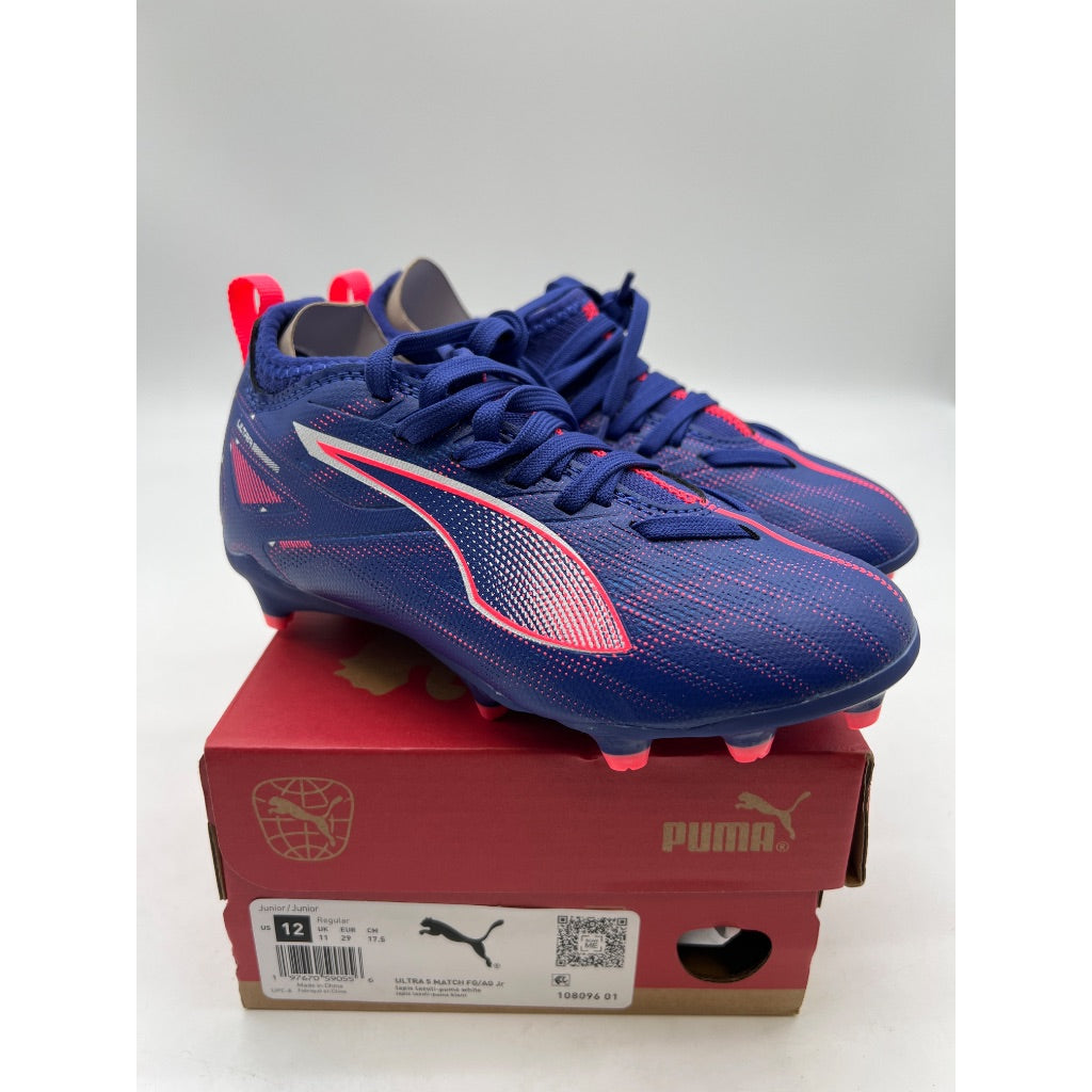 PUMA Kids Ultra 5 Match Soccer Cleats, Size 12 Y  Blu/ Wht/Pk