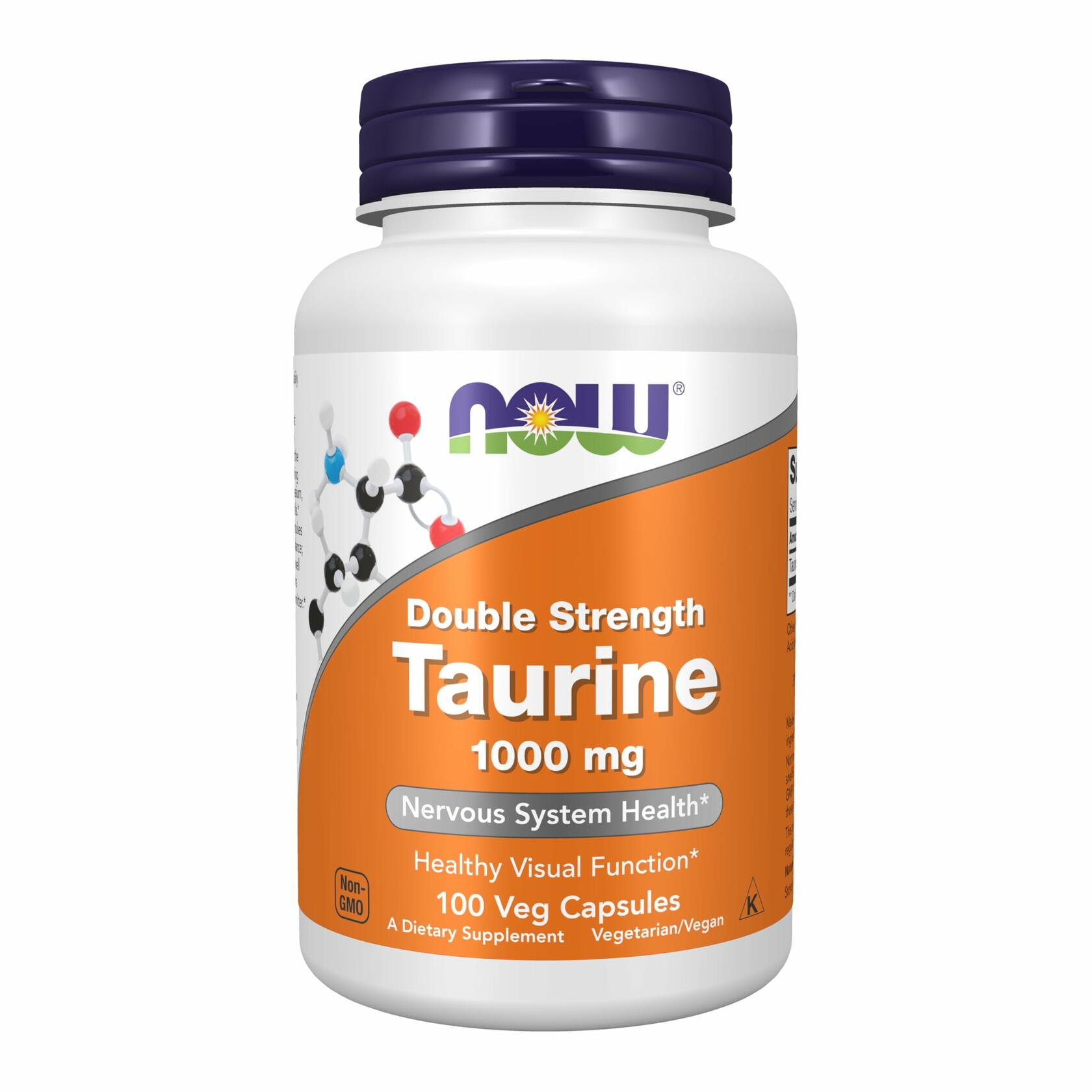 NOW Foods Double Strength Taurine 1000mg for Nervous System Health, 100 Veggie Capsules