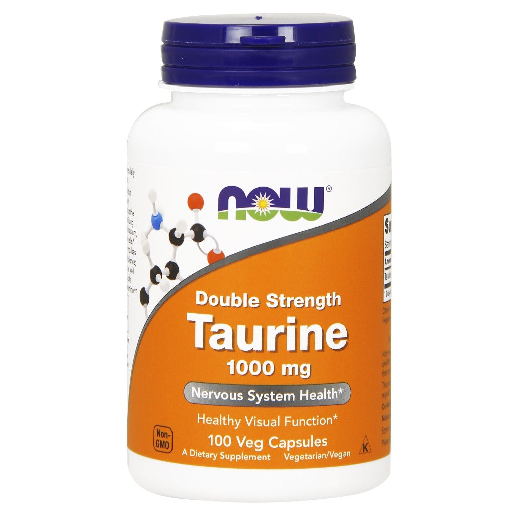 NOW Foods Double Strength Taurine 1000mg for Nervous System Health, 100 Veggie Capsules
