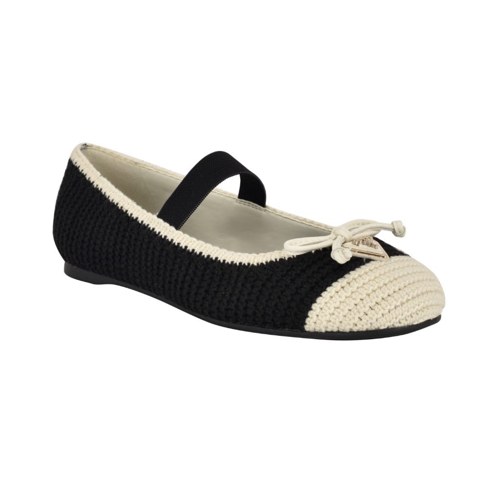 Guess Women's Maysa Crochet Knit Mary Jane Flats - Black/White, Size 10