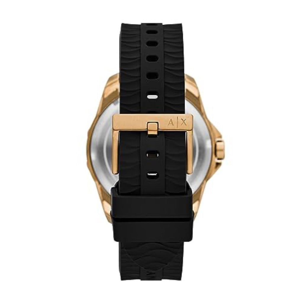 Armani Exchange Men's Quartz Three Hand Date Black Silicone 44mm Watch, AX1954