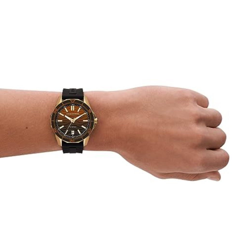 Armani Exchange Men's Quartz Three Hand Date Black Silicone 44mm Watch, AX1954