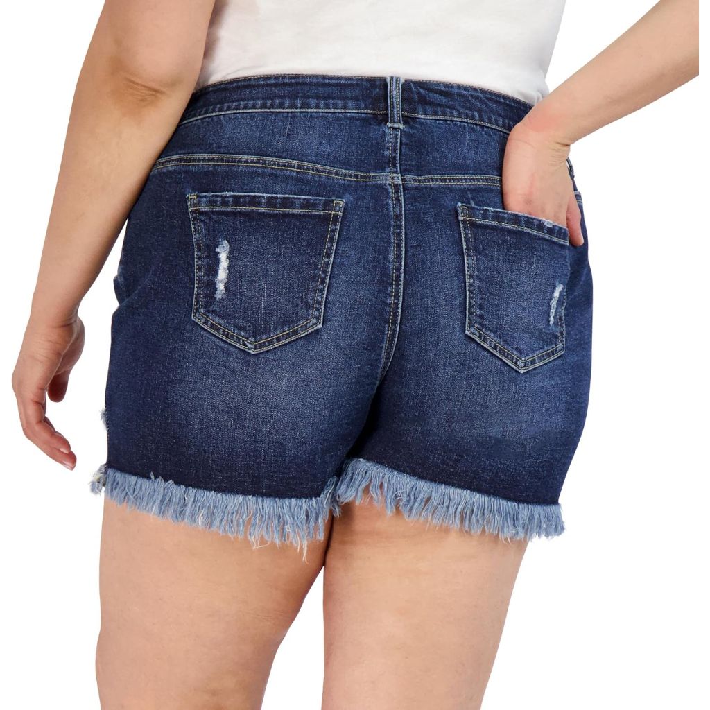 Women's Plus Alivia Ford Denim Shorts: Frayed Hem, High Waist - Dark Wash, 22W