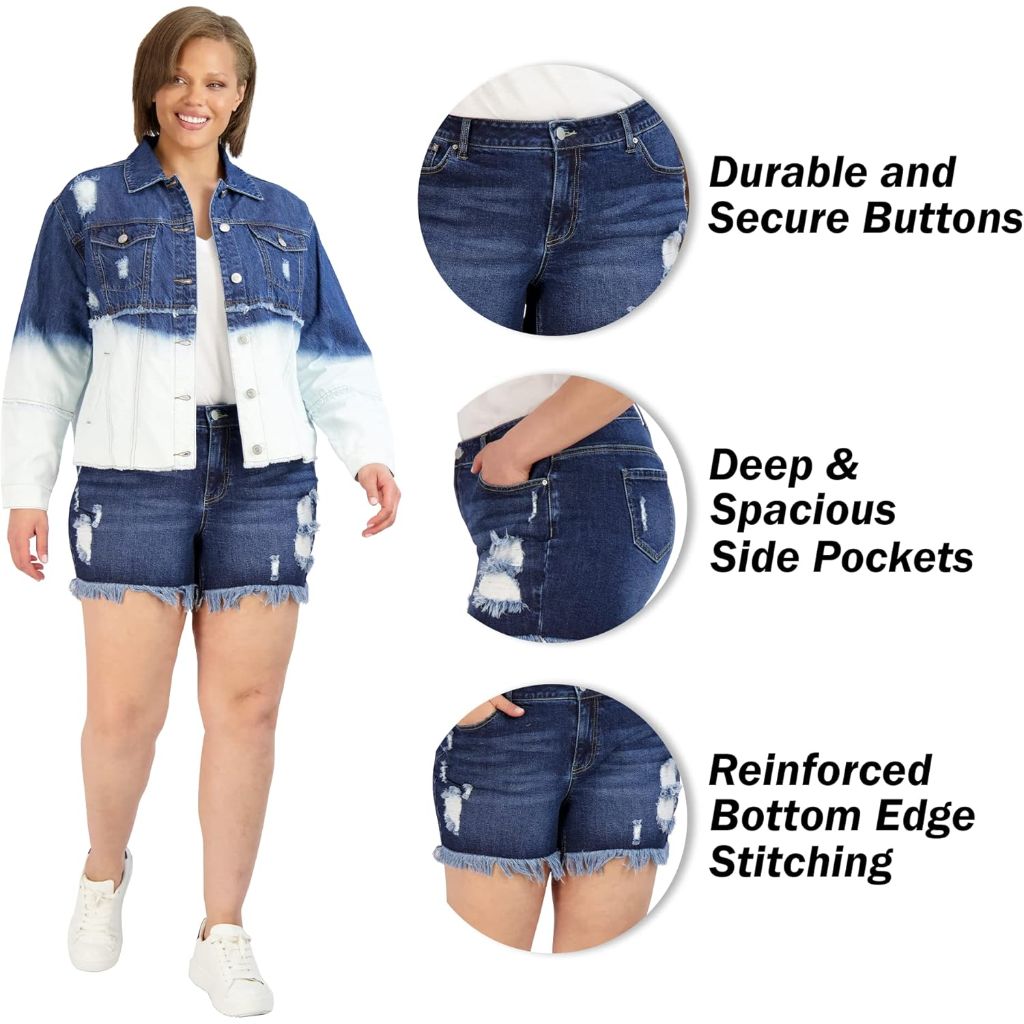 Women's Plus Alivia Ford Denim Shorts: Frayed Hem, High Waist - Dark Wash, 22W