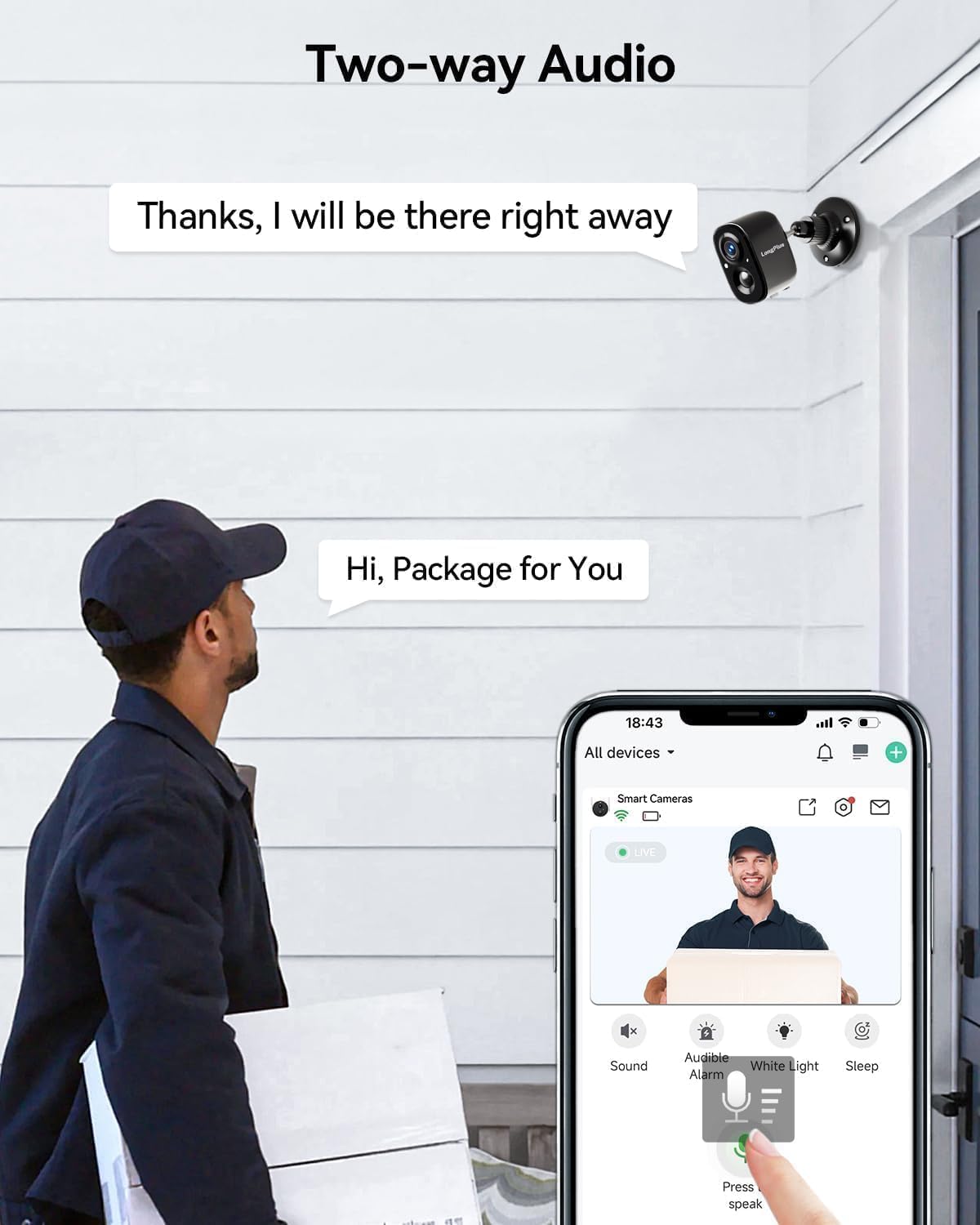 LongPlus Wireless Outdoor Security Cameras, 1080P, 2-Way Talk, Motion Activated - 2 Cams (White)
