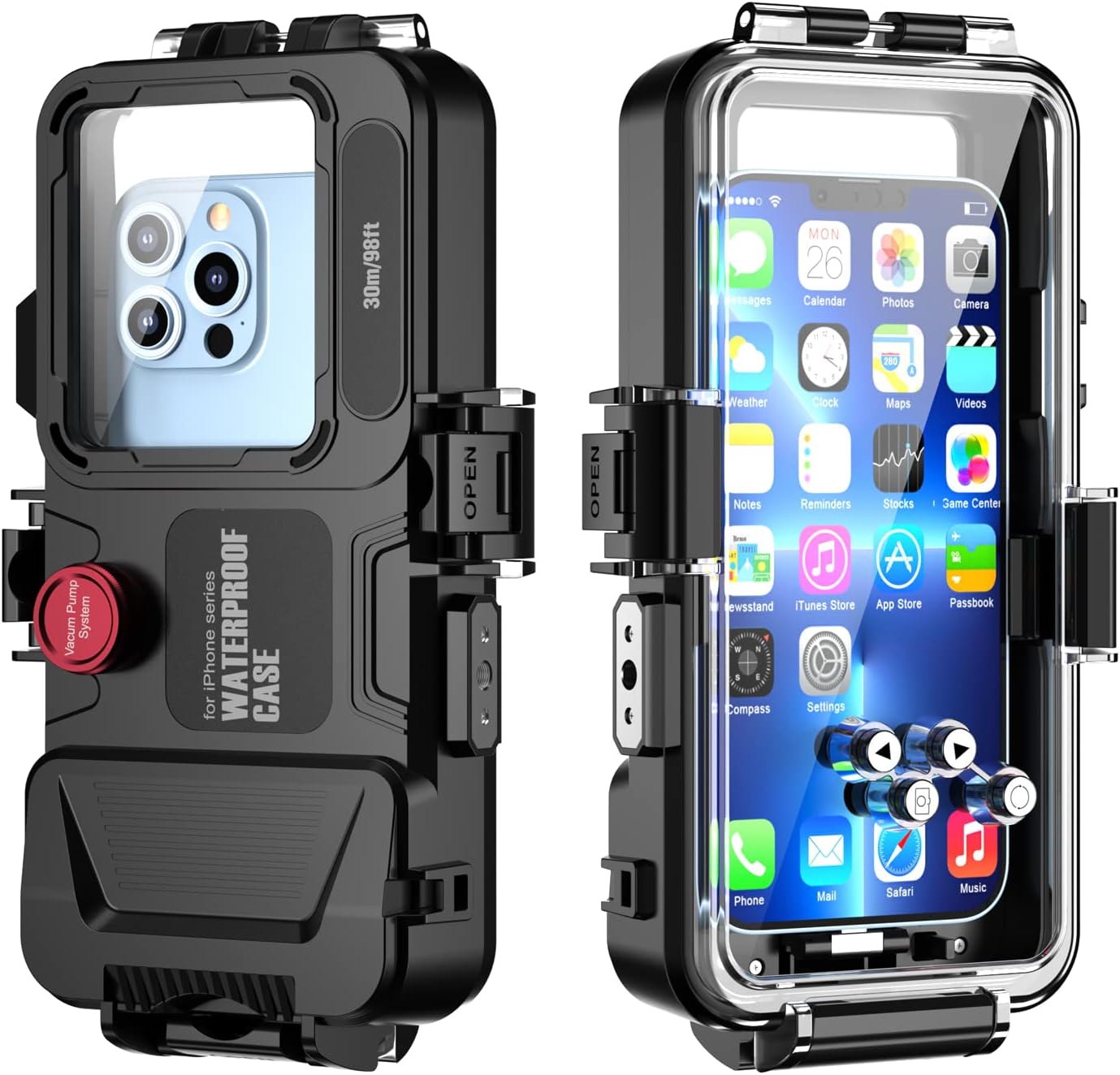 for Underwater IP Series Phone Case [98ft/30m] Swimming Diving Case Photo Photography Video Housing Waterproof Protective Case for IP Series Smartphones with Lanyard,Black