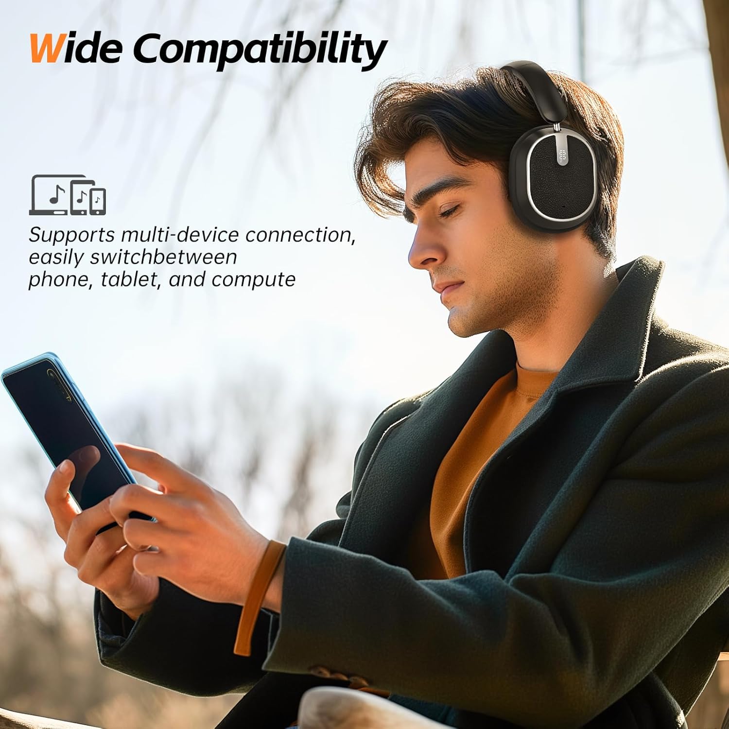 Hybrid Active Noise Cancelling Bluetooth Over Ear Headphones - Black