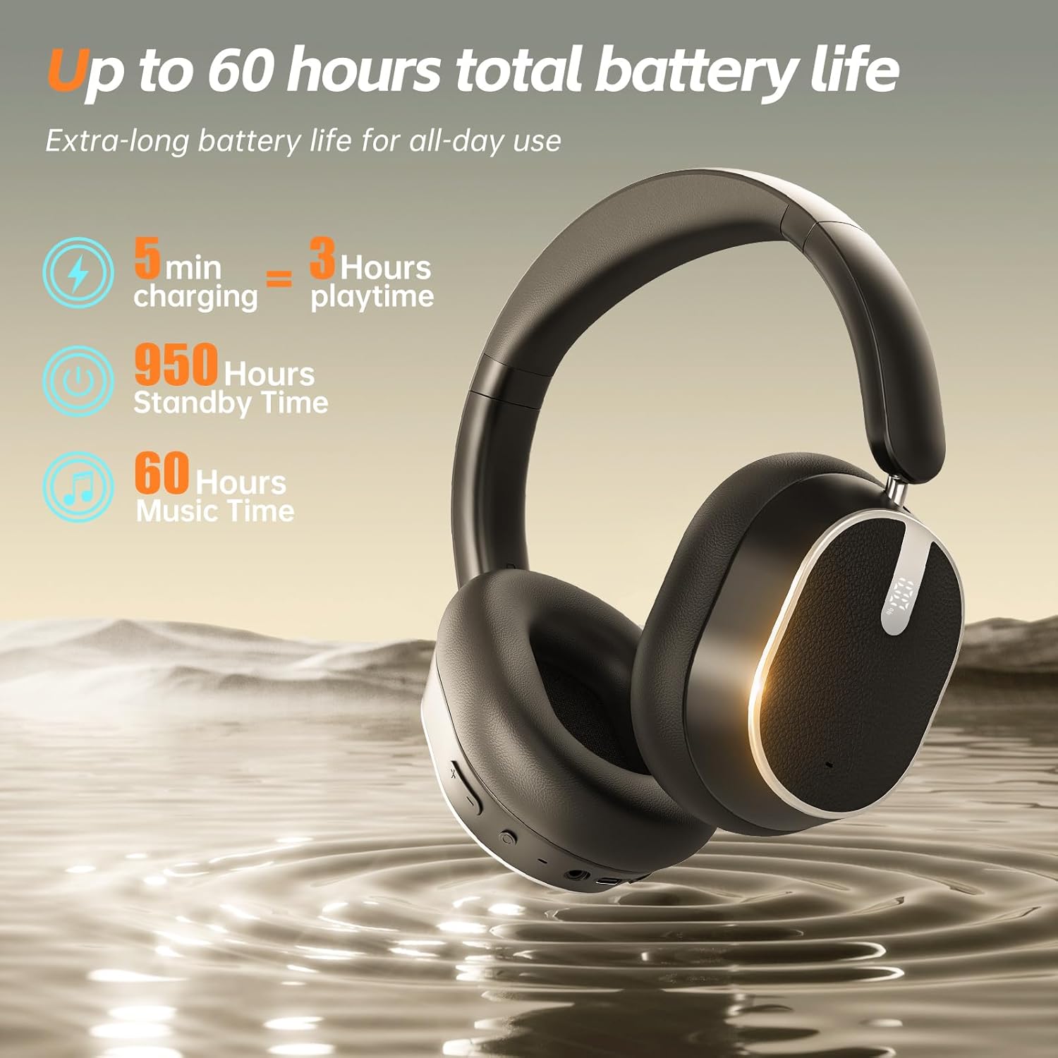 Hybrid Active Noise Cancelling Bluetooth Over Ear Headphones - Black