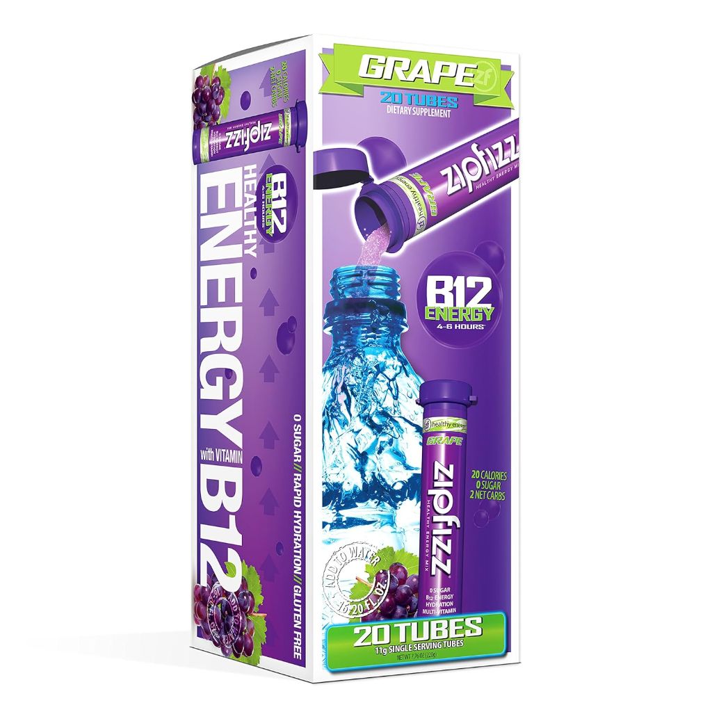 Zipfizz Energy Drink Powder Mix - Grape, 20 Tubes