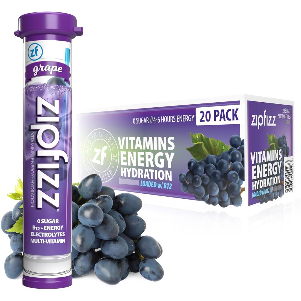 Zipfizz Energy Drink Powder Mix - Grape, 20 Tubes