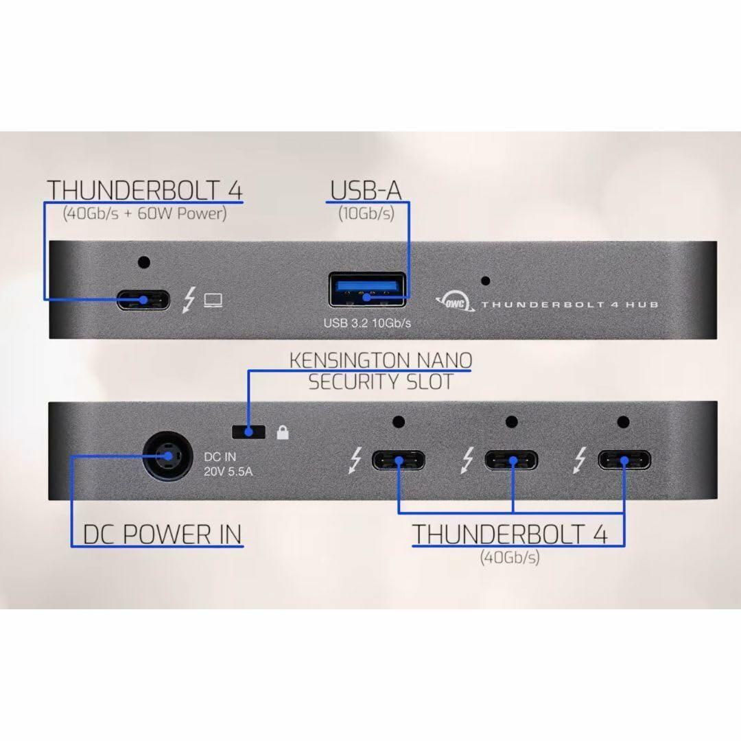 OWC Thunderbolt Hub Docking Station, Thunderbolt 4 USB-A, Gray/Black OWCTB4HUB5P