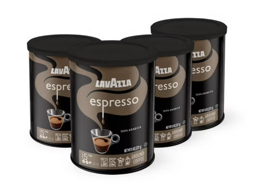 Lavazza Caffe Espresso Medium Roast Ground Coffee, 8oz Tin (4 Pack)