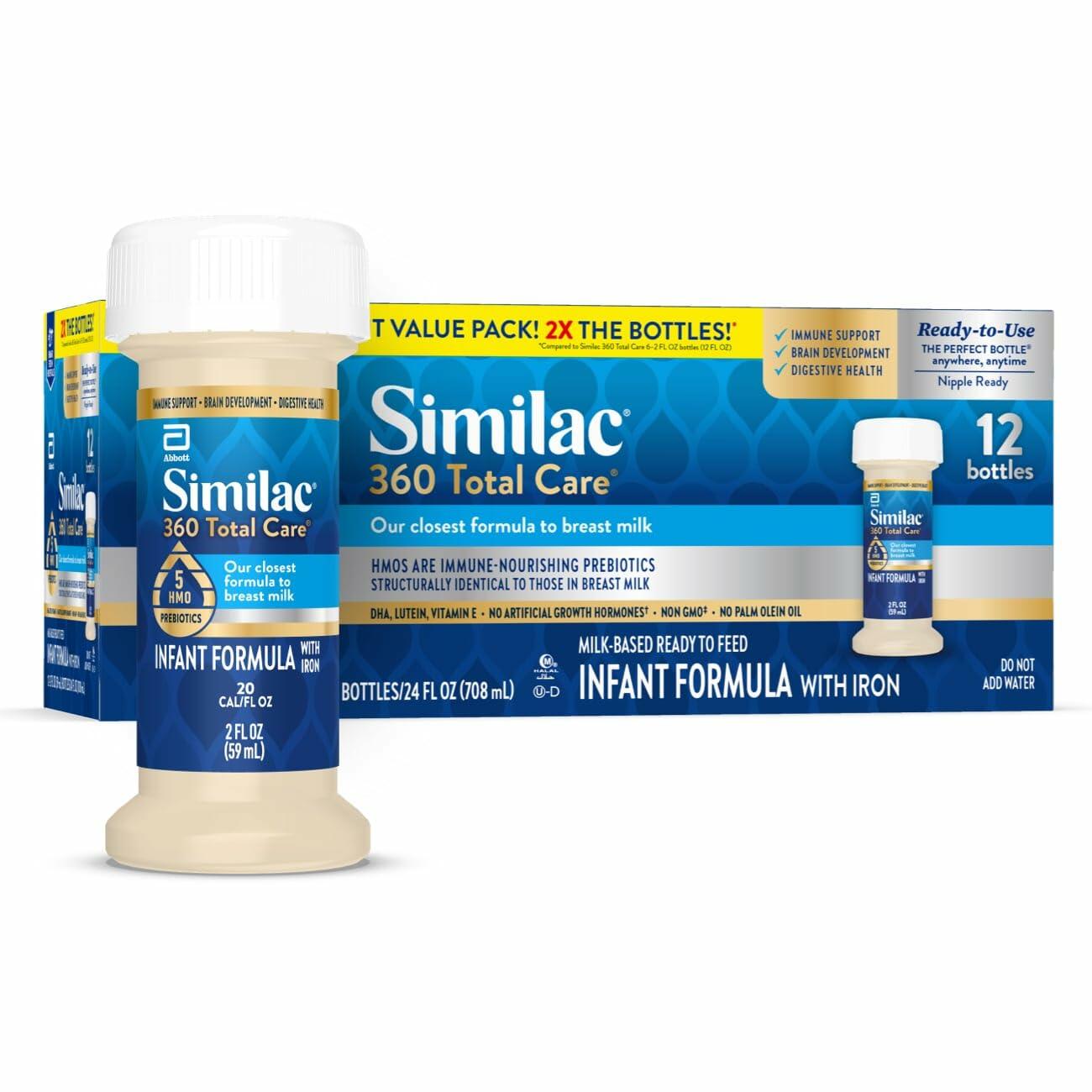 Similac 360 Total Care Non-GMO Ready to Feed Infant Formula Bottles - 2 fl. oz. (12ct)