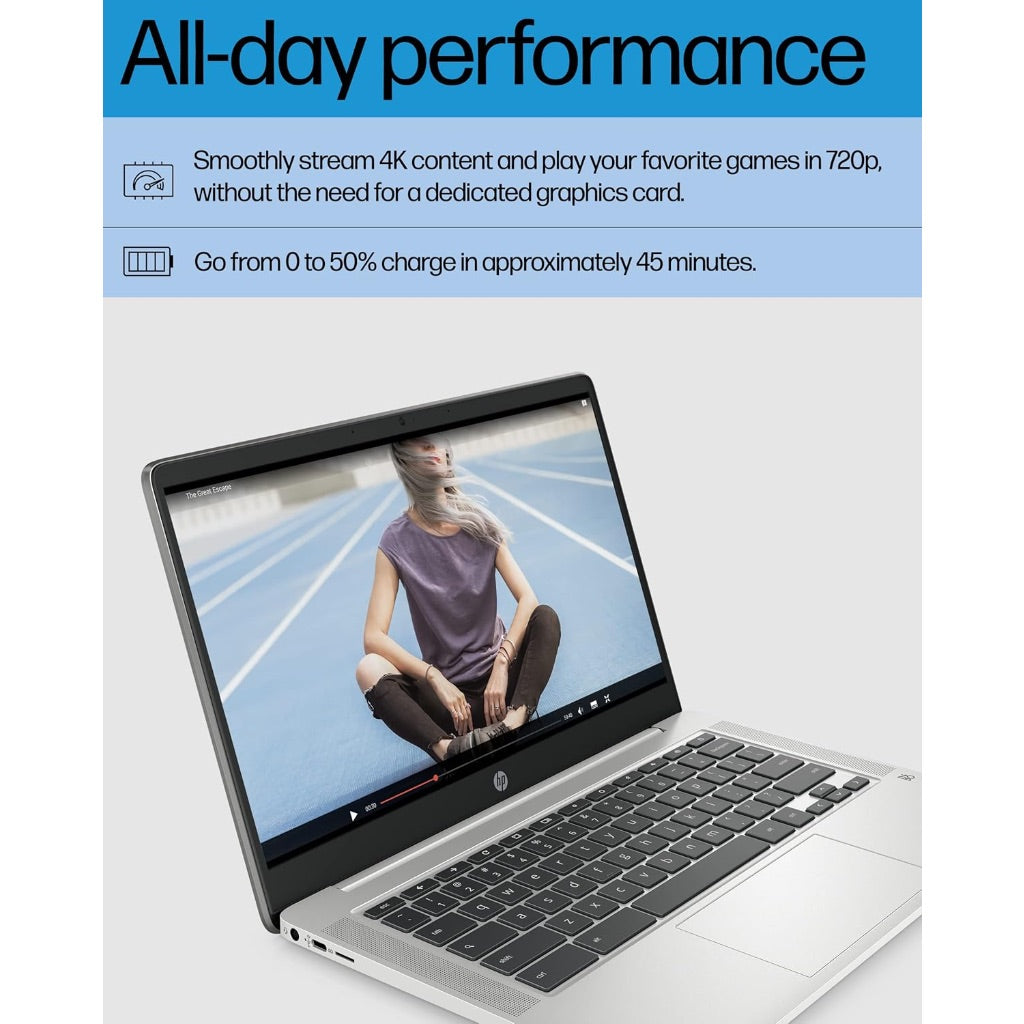 HP Chromebook 14 Laptop, Intel Celeron N4120, 4 GB RAM, 64 GB eMMC, 14" HD Display, Chrome OS, Thin Design, 4K Graphics, Long Battery Life, Ash Gray Keyboard (14a-na0226nr, 2022, Mineral Silver)