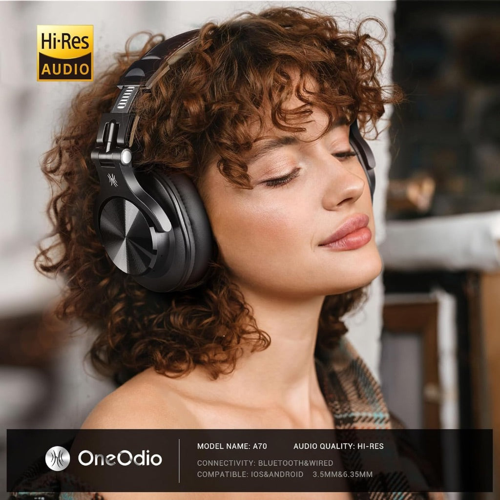 OneOdio A70 Bluetooth Over Ear Headphones with 72H Playtime, Hi-Res, Built-in Mic, 3.5mm/6.35mm Wired Audio Jack