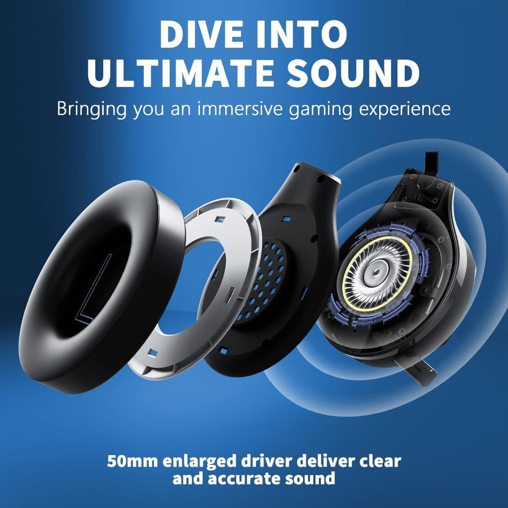 Lancube Bluetooth Wireless Gaming Headset with Microphone, 3.5mm 3 in 1 Stereo - Black