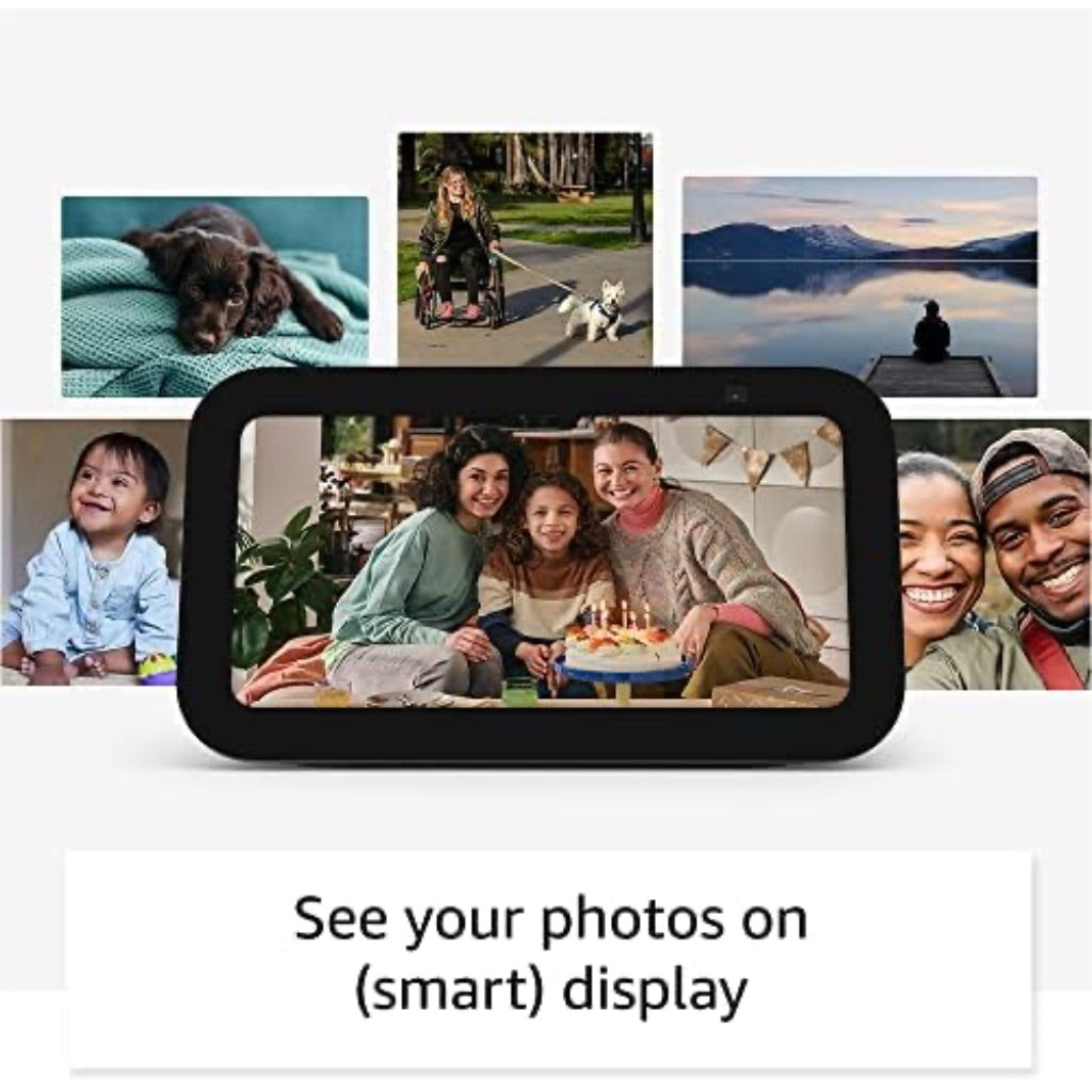 Like-New Amazon Echo Show 5 (newest model), Smart display with 2x the bass and clearer sound, Charcoal