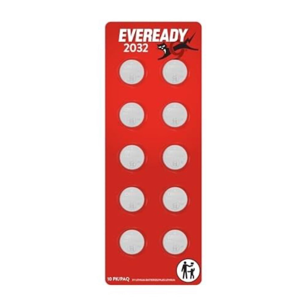 Eveready CR2032 Lithium 3V Coin Battery 10 Pack, Batteries for Watches, AirTags, Key Fobs, Small Electronics