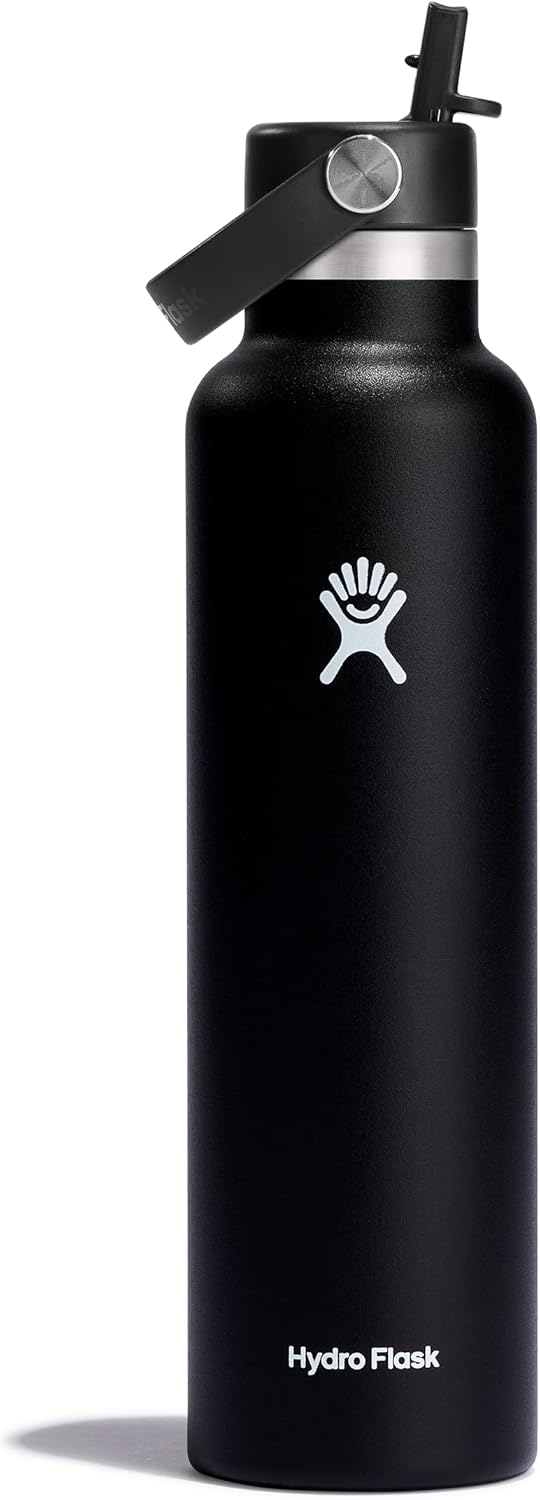 Hydro Flask Insulated Stainless Steel Waterbottle with Straw Lid, 24oz - Black