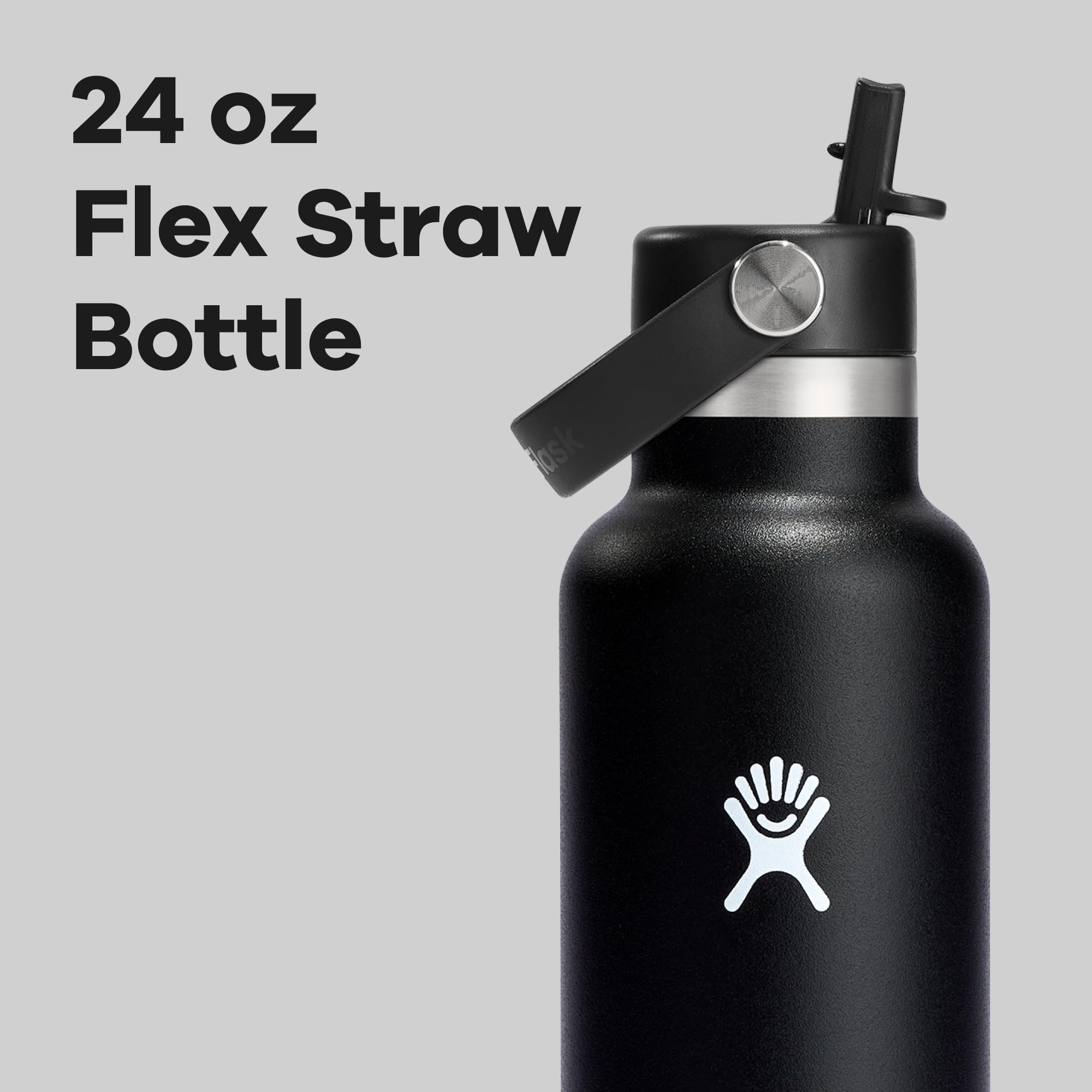 Hydro Flask Insulated Stainless Steel Waterbottle with Straw Lid, 24oz - Black