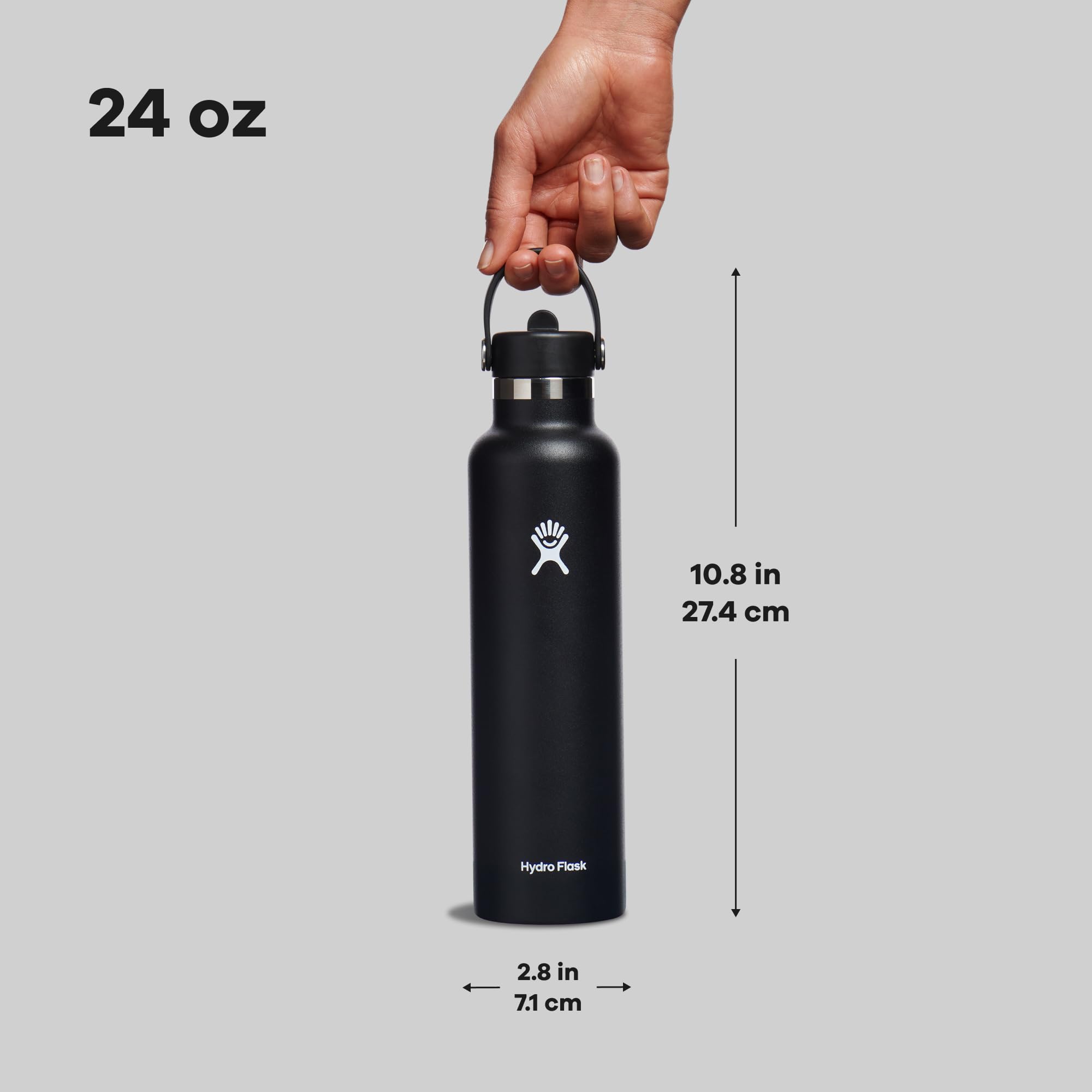 Hydro Flask Insulated Stainless Steel Waterbottle with Straw Lid, 24oz - Black