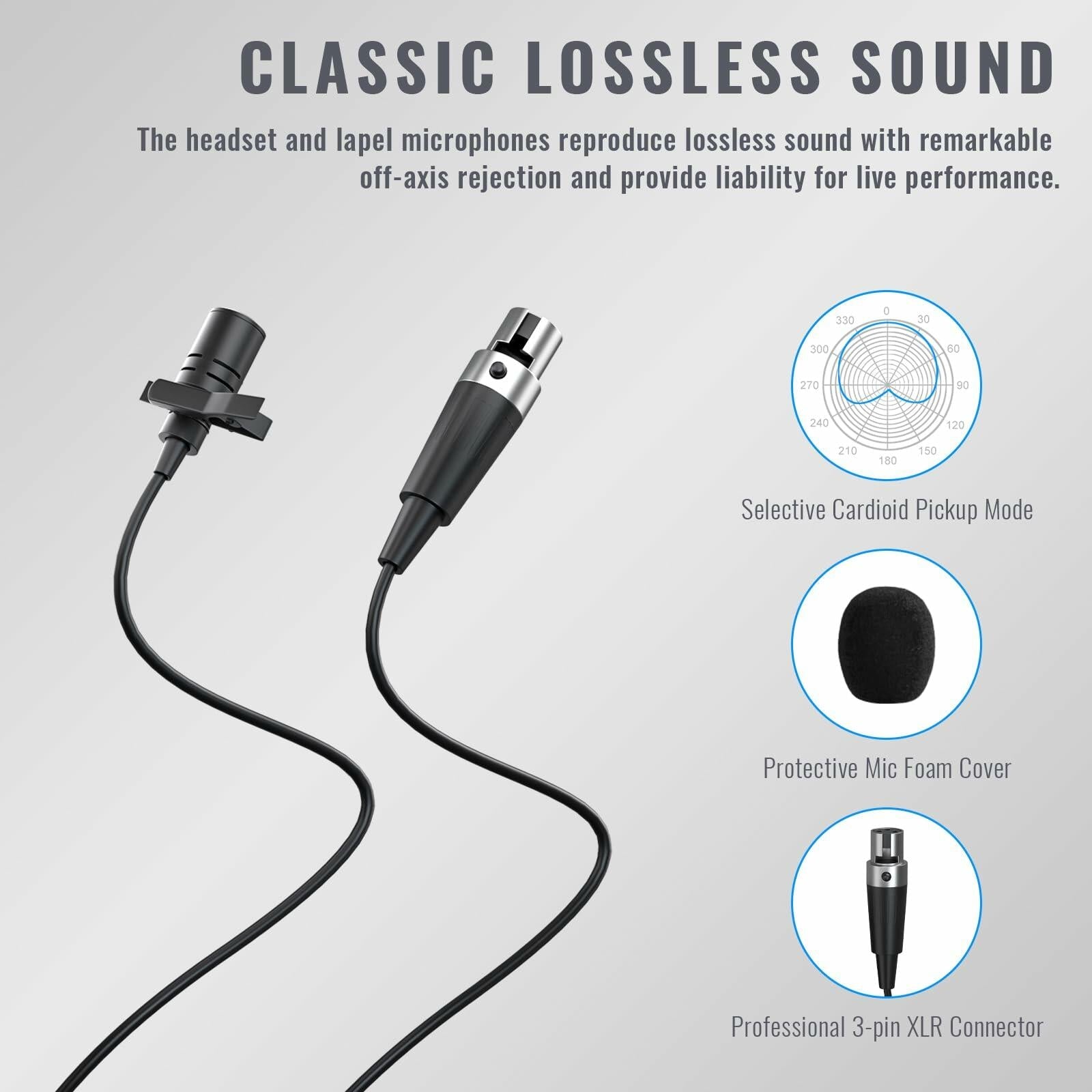 Phenyx Pro UHF Wireless Microphone System 2x30 Tunable Frequencies (PTU-52-2B)
