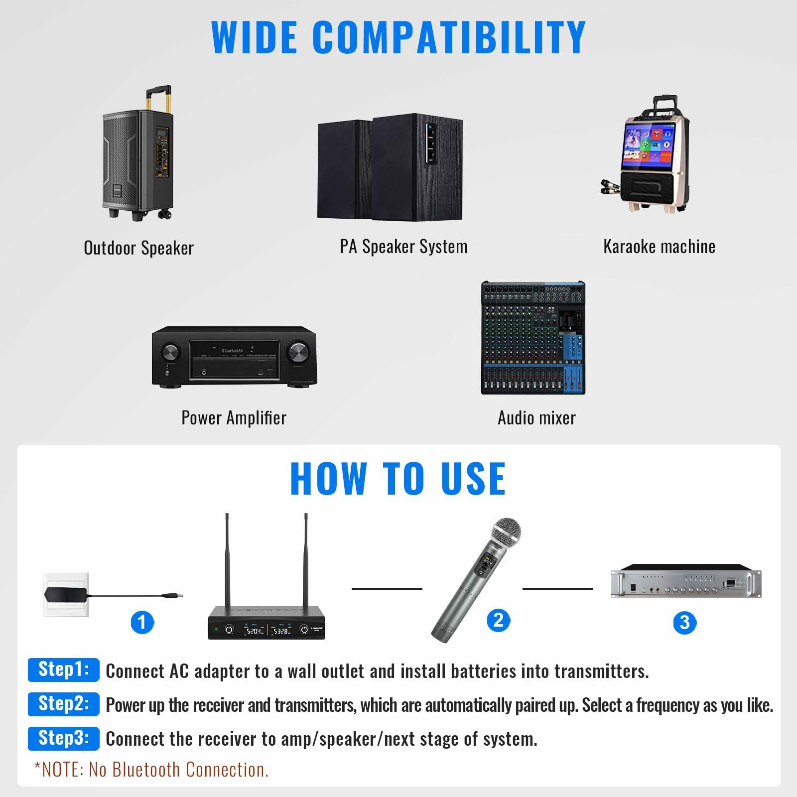 Phenyx Pro UHF Wireless Microphone System 2x30 Tunable Frequencies (PTU-52-2B)