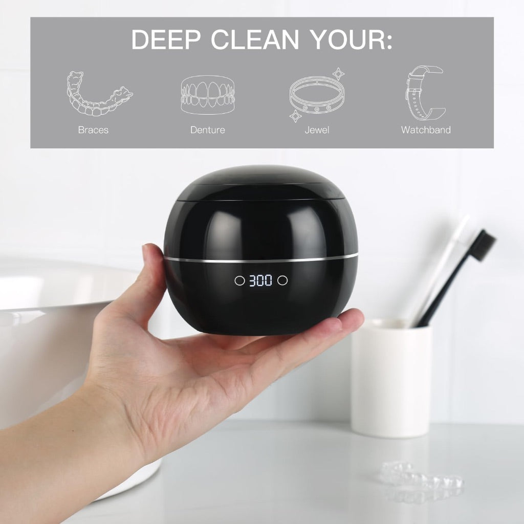 Dental Ultrasonic Retainer Cleaner Machine: 45kHz Cleaning Pod with Digital Timer & Dual Mode - Black