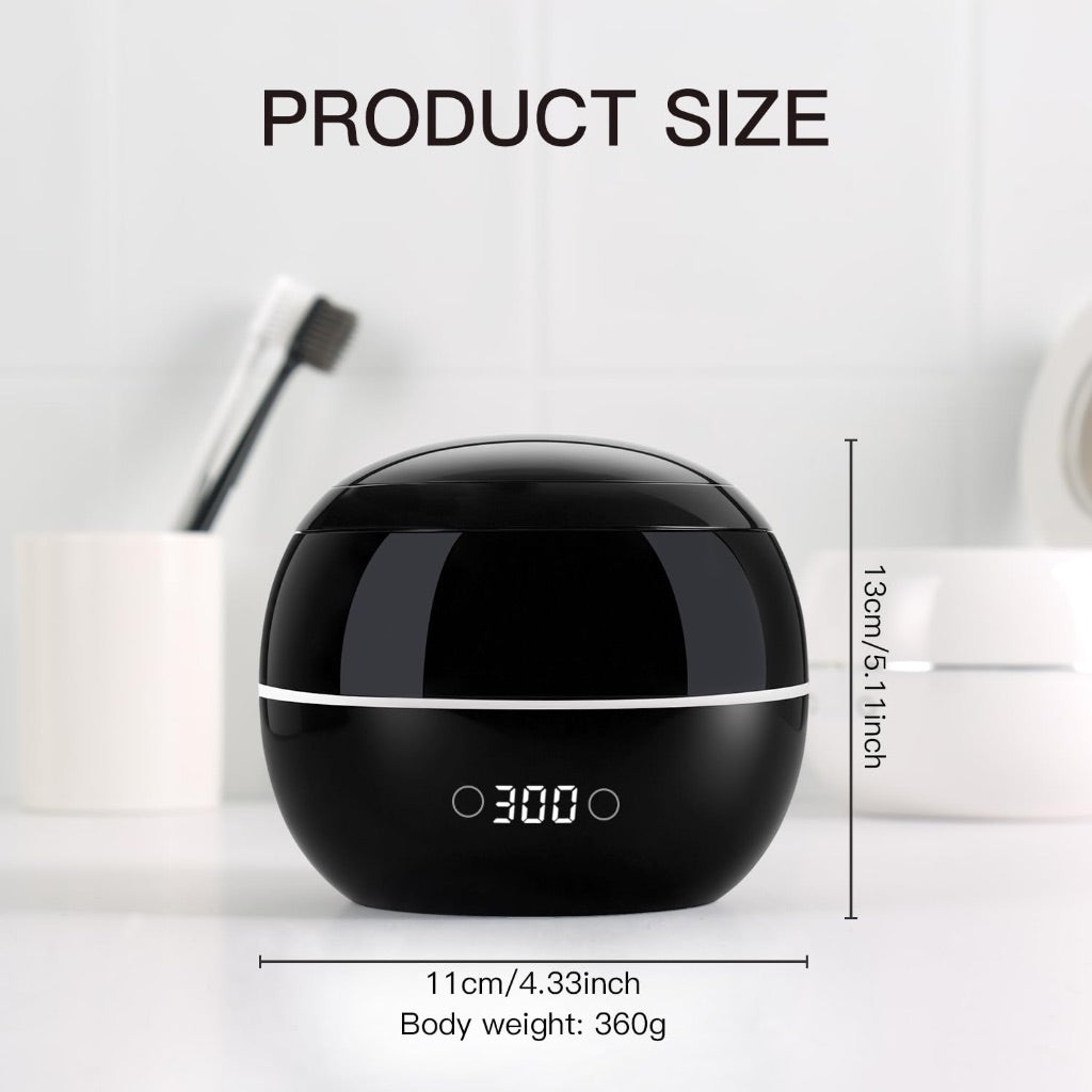 Dental Ultrasonic Retainer Cleaner Machine: 45kHz Cleaning Pod with Digital Timer & Dual Mode - Black