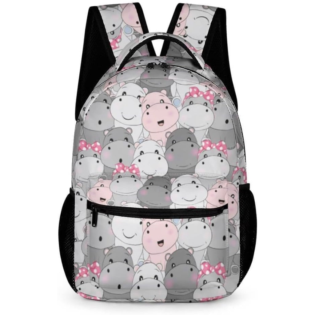 Kid's Hippo Backpack, 16" Adjustable, Lightweight - Pink & Gray Hippo