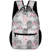 Kid's Hippo Backpack, 16" Adjustable, Lightweight - Pink & Gray Hippo