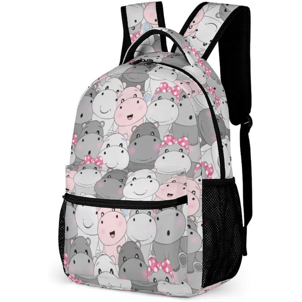 Kid's Hippo Backpack, 16" Adjustable, Lightweight - Pink & Gray Hippo
