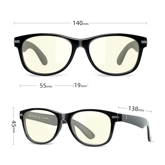 Bnus Unisex Nylon Lens UV420 Blue Light Filter Eyewear Frames - Black, 55/19/140