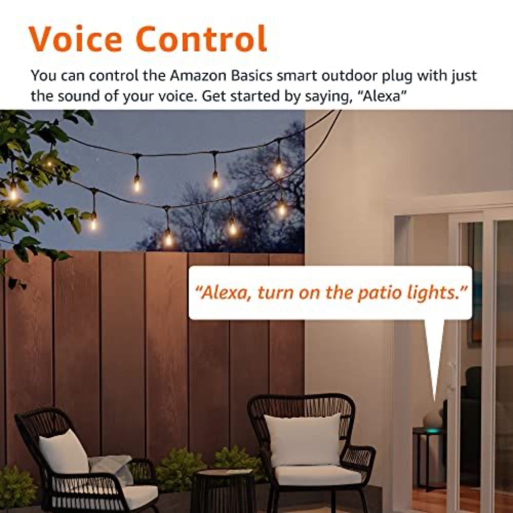 Amazon Basics Outdoor Smart Plug with 2 Individually Controlled Outlets, 2.4 GHz Wi-Fi, Works with Alexa Only - Black