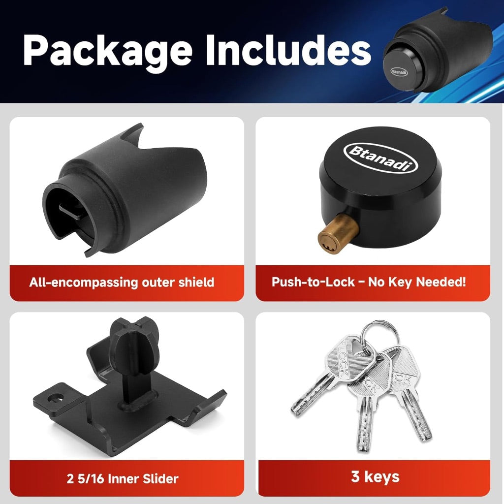 Trailer Lock Fits 2 Inch Coupler, Upgraded Heavy-Duty Steel Hitch Lock, Anti-Theft & Pry-Resistant for RV, Boat, Cargo Trailer (Black)