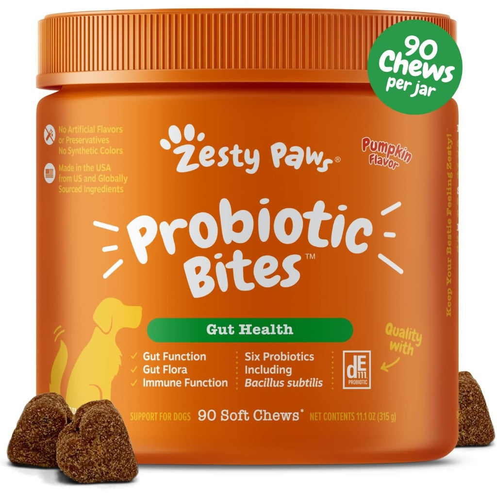 Zesty Paws Probiotics for Dogs with Digestive Enzymes - Pumpkin, 90 Soft Chews