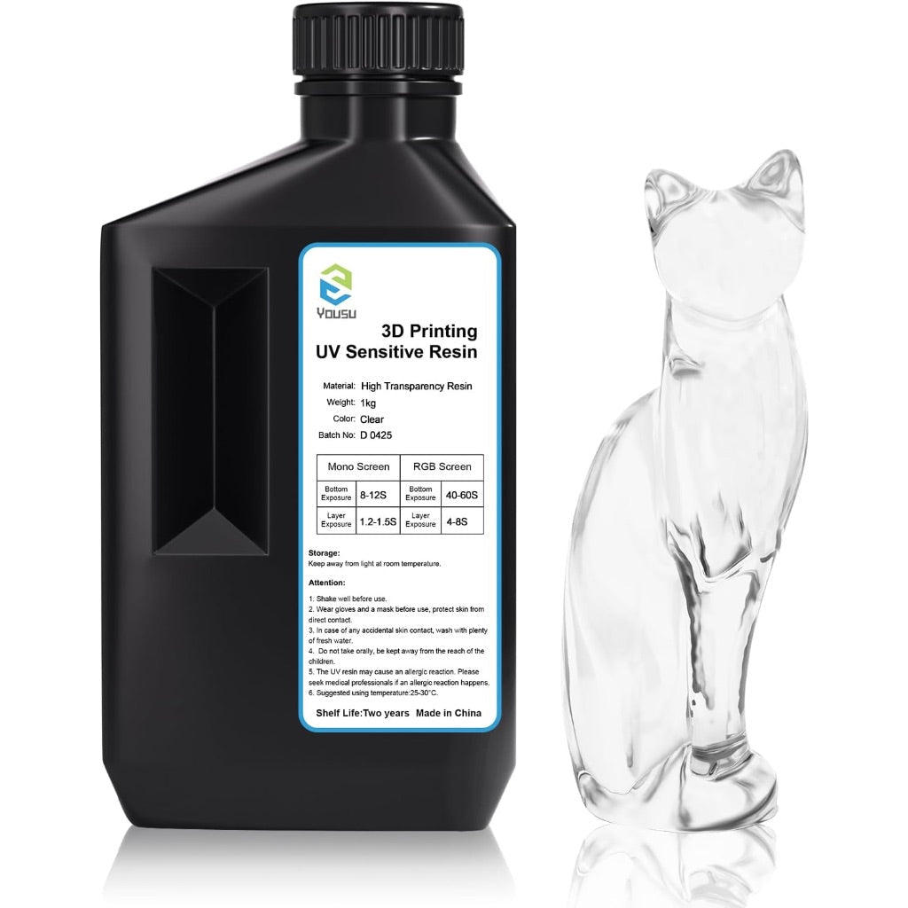 YOUSU High Transparency 3D Printer Resin, Non-Yellowing, Ultra Clear 405nm UV Resin for LCD/DLP/SLA - Clear (2.2 lbs)