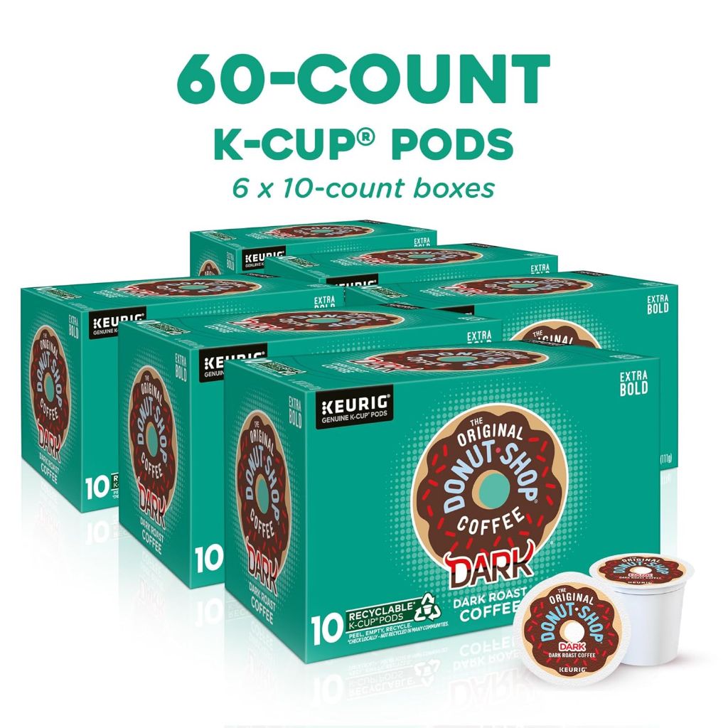 The Original Donut Shop Dark Roast Keurig K-Cup Coffee Pods, 60ct (6 Packs of 10)
